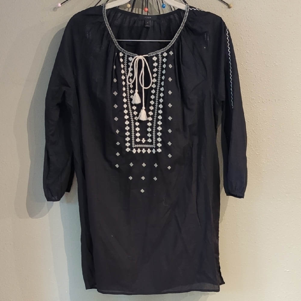 J.Crew Tunic Black White Embroidered Women's Swim cover Boho